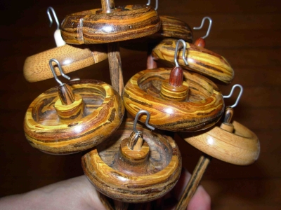 Cluster of Picasso wood mini drop spindles